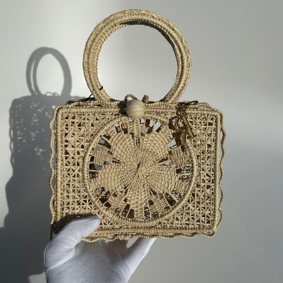 Rodebjer Palm Bag Handwoven Raffia Floral Structured Handbag Natural Canvas NWT - Picture 13 of 16